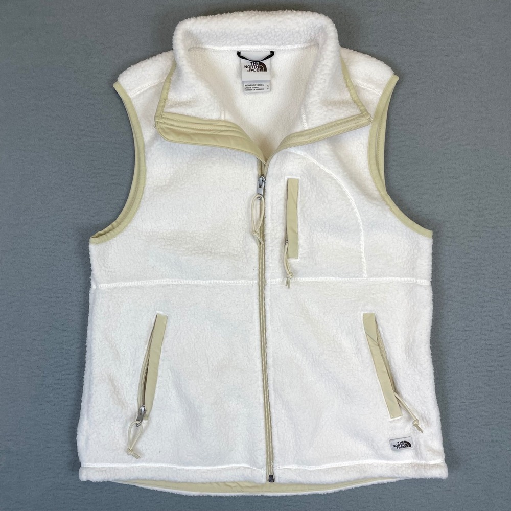 The North Face Fleece Vest Womens Small White Sherpa Full Zip Mock Neck Pockets